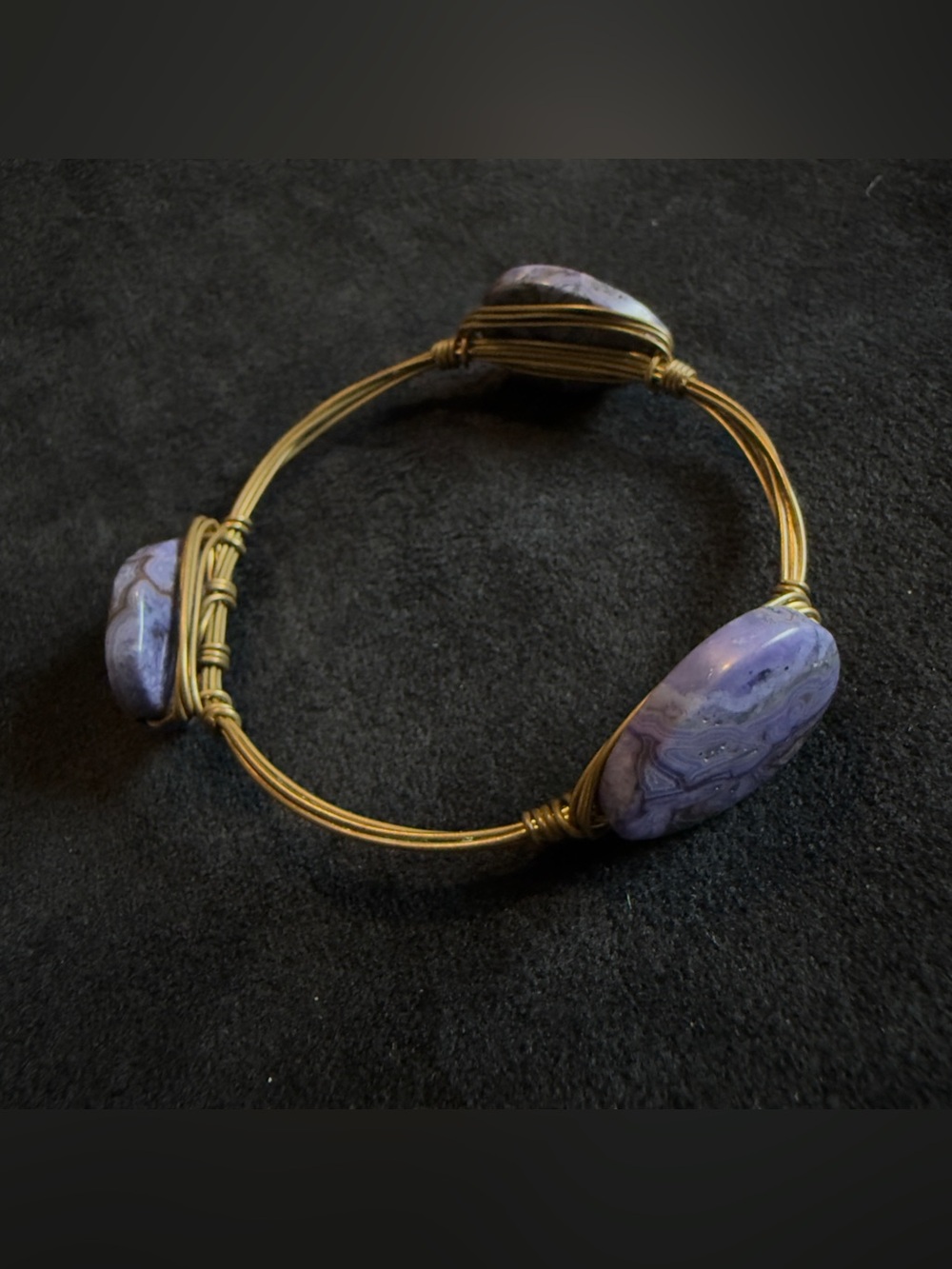 Bourbon and Bowties Purple Agate Quartz Wire Wrapped Bangle Bracelet